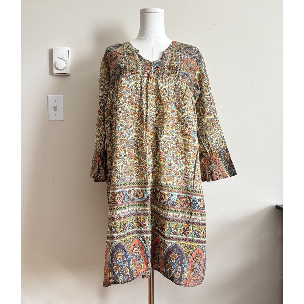 Lola Australia Floral Paisley Mini‎ Dress Beach Boho Orange Pink 100% Cotton